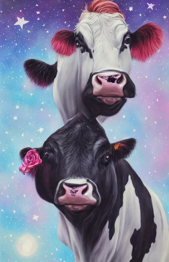 Image similar to cow in the stars in the style of Anna Dittman