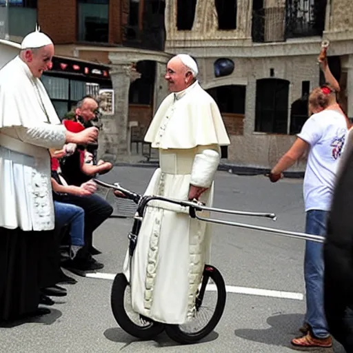 Prompt: the pope on a unicycle