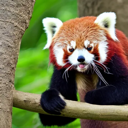 Image similar to red panda showing middle finger