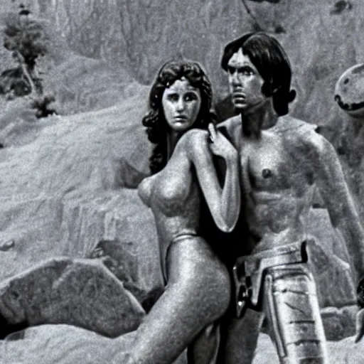 Prompt: a film still of adam andeve ( from the bible ) in star wars 1 9 7 7, realistic, photorealistic, detailed,