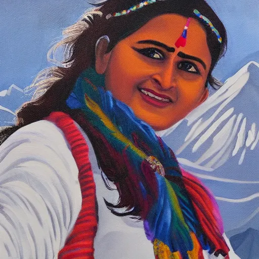 Prompt: Painting of an Indian actress in Mount Everest