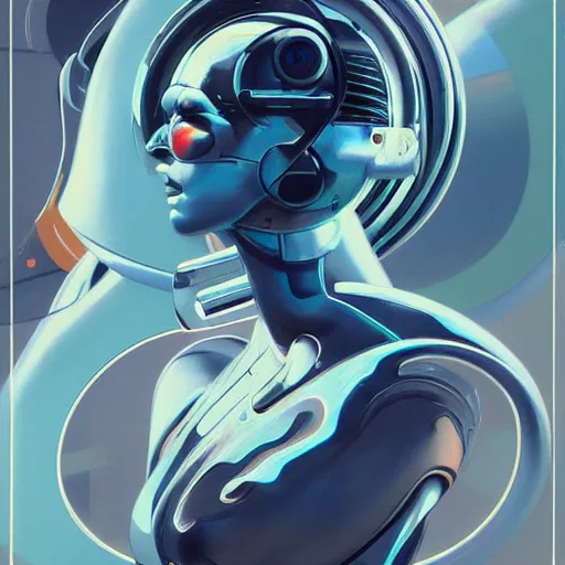 Image similar to scifi futurism automaton minimalism chrome by peter mohrbacher art Hajime Sorayama airbrush hyperrealism model abstract shatter fragments cubism futurism pastel blue soft flat minimal minimalism portrait face jackson pollock ukiyo-e lithograph mark ruthko swirl escape noise shimmer glow paint