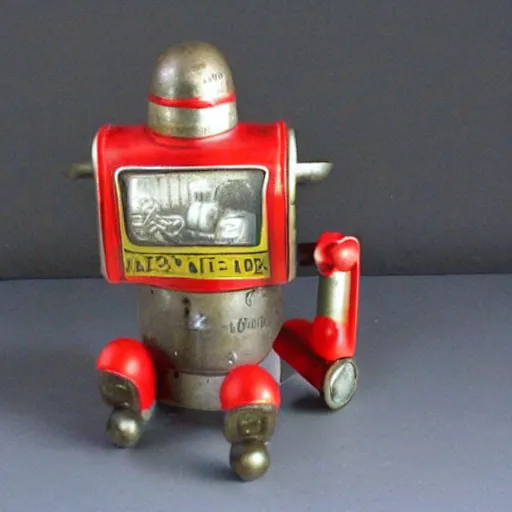 Image similar to photo of old Soviet steel toy, 1930s, retro, 35 mm