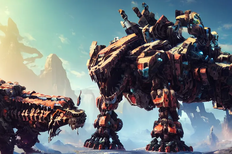 Image similar to tremortusk machine mecha animal beast robot of horizon forbidden west horizon zero dawn bioluminiscence global illumination ray tracing hdr fanart arstation by sung choi and eric pfeiffer and gabriel garza and casper konefal