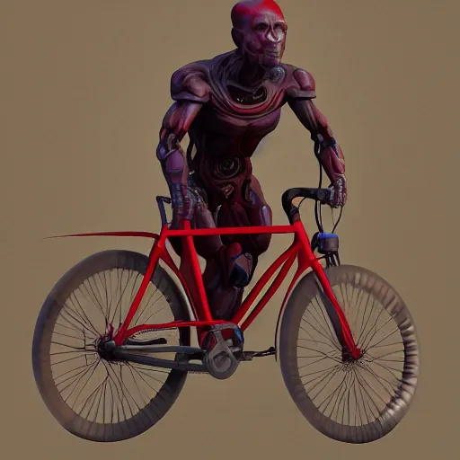 Image similar to humanoid on basic red bicycle artstation not detailed unreal