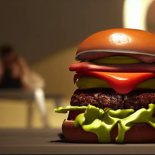 Prompt: humanburger, 8k ultra realistic, award winning, unreal engine 5, masterpiece commerical, advertisement