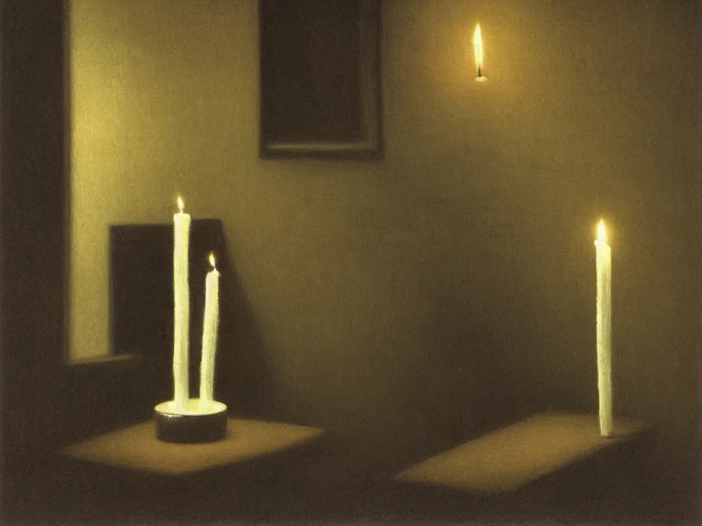 Image similar to meditative interior at night with candle. Vilhelm Hammershøi