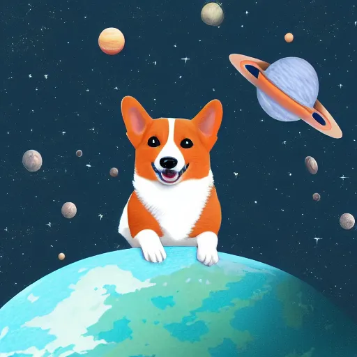 Prompt: corgi cosmonaut in outer space, cosmic background, highly detailed digital illustration, smooth, soft, muted colors, matte, pixar, unreal engine, 8 k, artstation