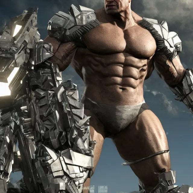 Image similar to Dwayne Douglas Johnson as a Senator Armstrong from Metal Gear Rising: Revengeance, unreal engine 5, cinematic, smooth lighting, octane render