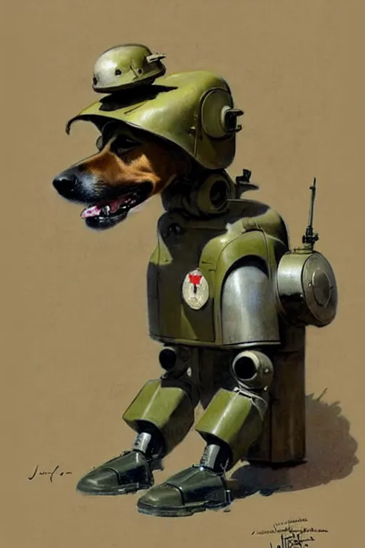 Prompt: (((((1950s retro military robot guard dog . muted colors.))))) by Jean-Baptiste Monge !!!!!!!!!!!!!!!!!!!!!!!!!!!