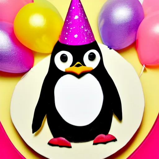 Image similar to a penguin with a birthday cake and a party hat, a pastel by may de montravel edwardes, pixabay contest winner, dau - al - set, contest winner, creative commons attribution, stockphoto