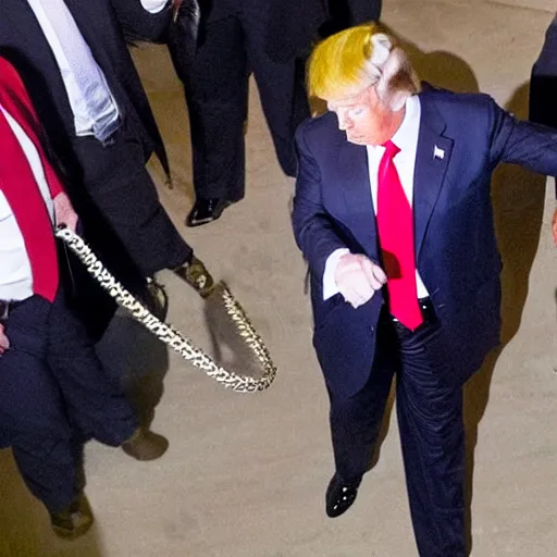 Image similar to News still of Donald Trump being handcuffed and arrested at mar-a-lago