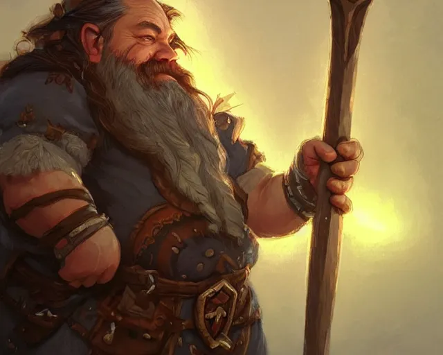 Image similar to dwarf inspecting his axe, deep focus, d & d, fantasy, intricate, elegant, highly detailed, digital painting, artstation, concept art, matte, sharp focus, illustration, hearthstone, art by artgerm and greg rutkowski and alphonse mucha