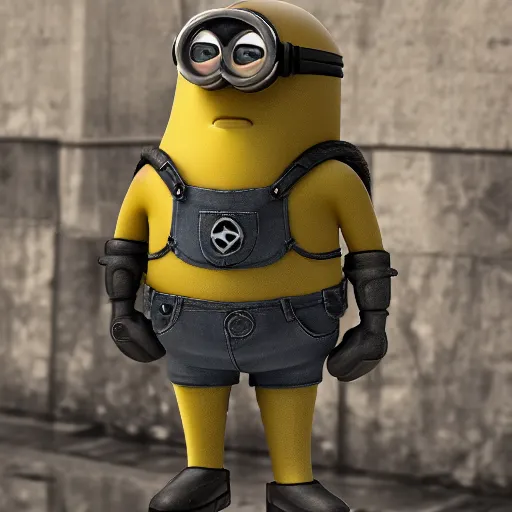 Image similar to minion styled tactical gear armor, 8 k shot, hd photo, reflection on metal