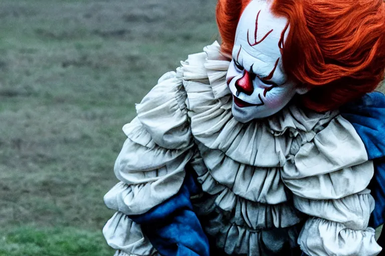 Prompt: film still of will poulter as pennywise. directed by cary joji fukanaga.