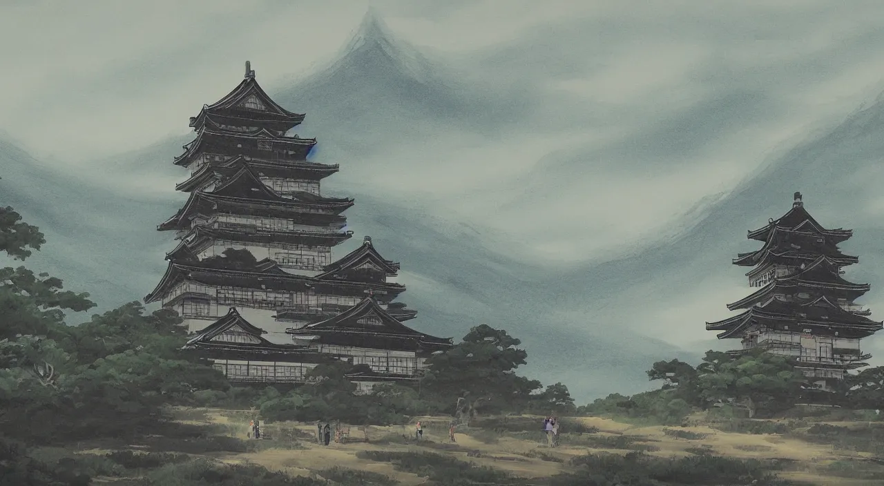 Image similar to a landscape painting of a Japanese castle, trending on artstation