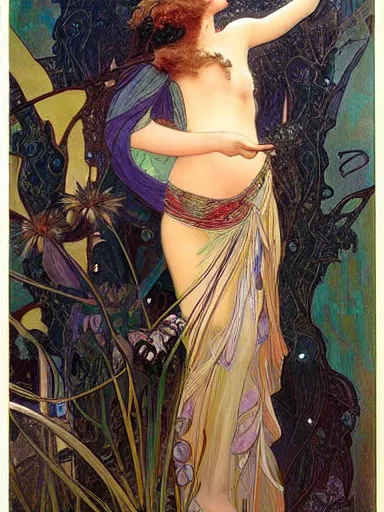 Prompt: a beautiful painting of natalie portman by Alphonse Mucha and by yoshitaka Amano and by Mark Brooks and by gustav klimt and by john william waterhouse, Art Nouveau, Neo-Gothic, gothic, award winning painting, hyperdetailed, detailed