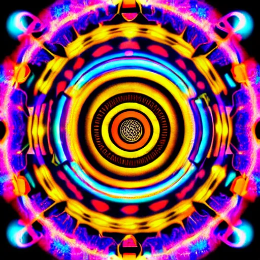 Image similar to cyberpunk neon colored blackhole mandala eye art, galaxy lineart, symetrical mandala art