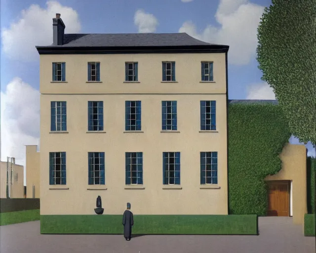 Prompt: the exterior of a house designed by rene magritte