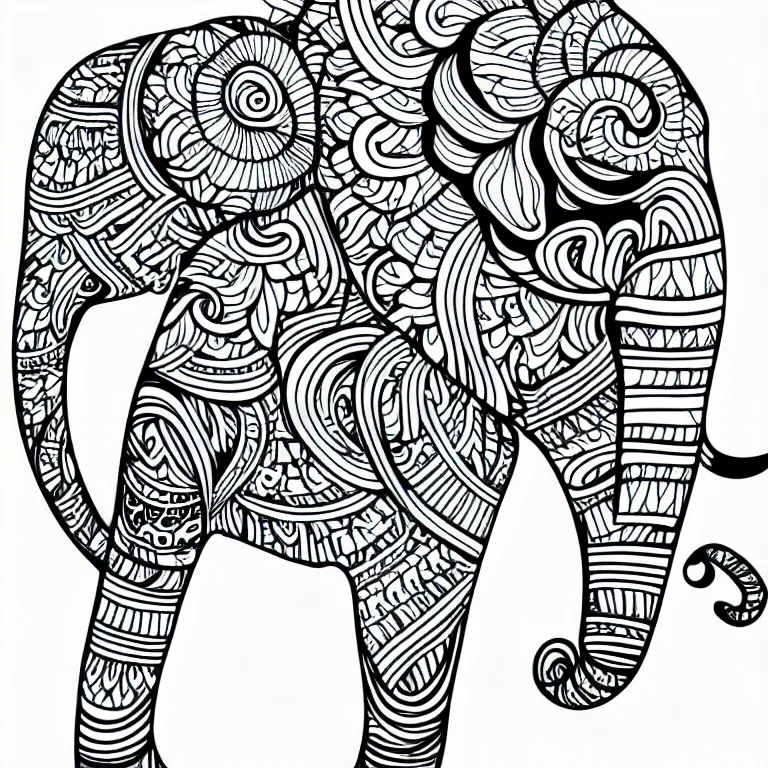 Image similar to elephant ornaments fractal ink drawing line art colouring page vector