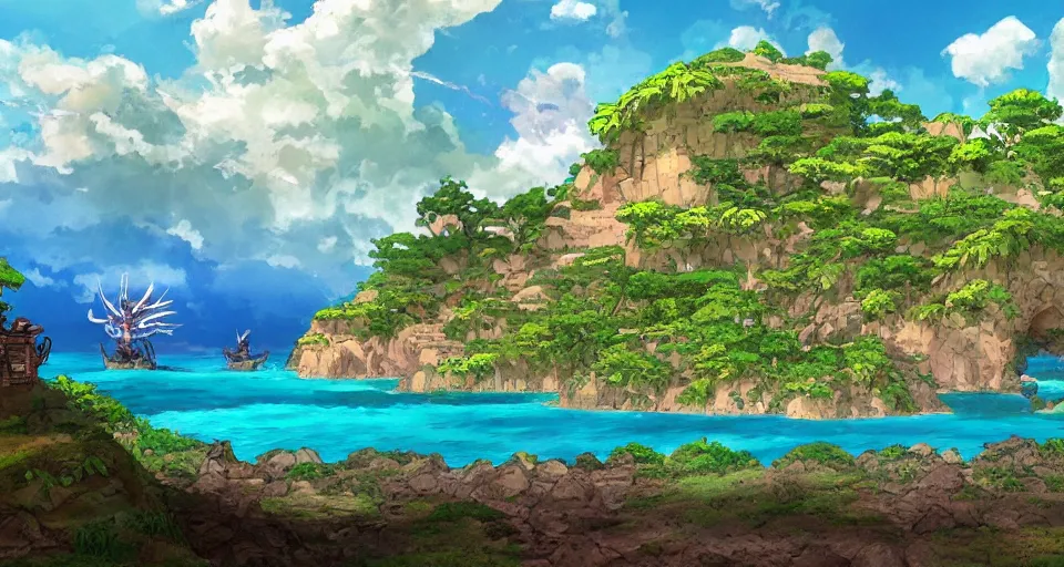Prompt: a turtle island , fantasy painting by Studio Ghibli,trending on artstation