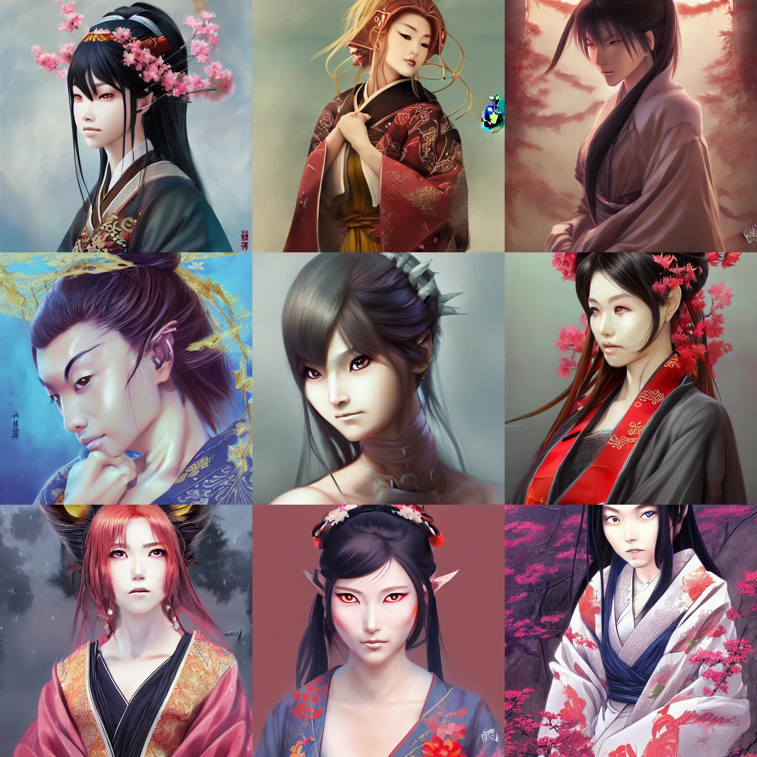 Image similar to A realistic anime portrait of a beautiful kitsune woman with a human face wearing a kimono, from Skyrim, digital painting, by Stanley Artgerm Lau, WLOP, and Rossdraws, digtial painting, trending on ArtStation, deviantart