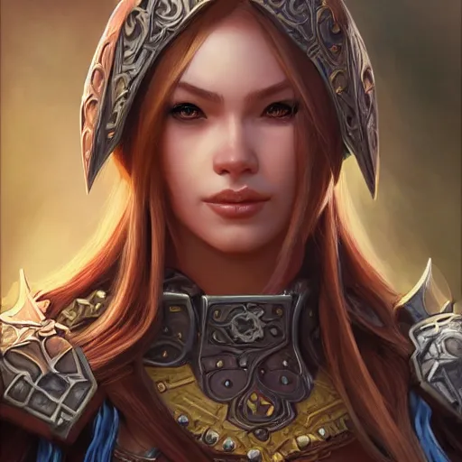 Image similar to world of warcraft human female character portrait, close up, concept art, intricate details, highly detailed photorealistic portrait by michael komarck, adam hughes, seseon yoon, artgerm and warren louw