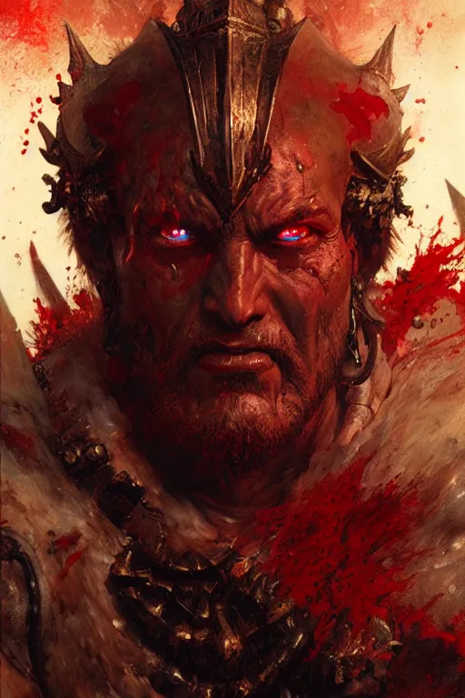 Image similar to khorne, god of blood, extreme detail portrait dnd, painting by gaston bussiere, craig mullins, greg rutkowski, yoji shinkawa