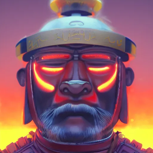 Prompt: a profile picture of powerful japanese samurai wearing fire gear, detailed face, face symmetry, fanart artstation global illumination rtx, character concept portrait by moebius and laurie greasley, profile picture, 8 k, cinematic color grading