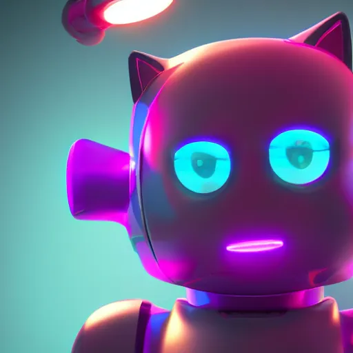 Image similar to Kitty Bot, 3D character, very colourful, cinematic lighting, soft neon, octane render, trending on Artstation