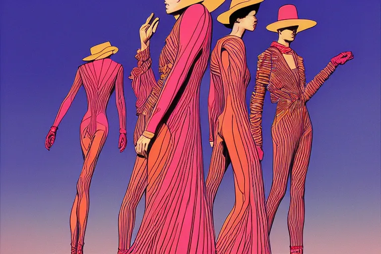 Image similar to fashion editorial in a world inspired by jean giraud moebius