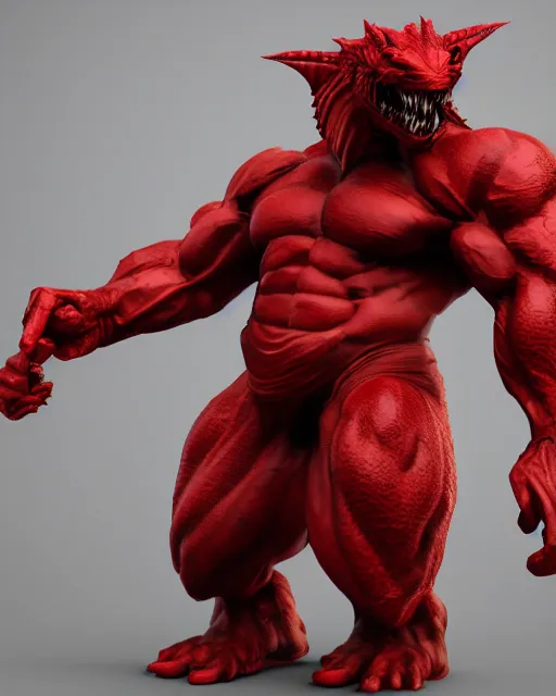 Prompt: drak red color dragon man, muscle and bara, fantasy character design, octane render, 8 k