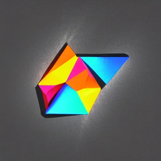 Image similar to a black triangle shaped box on a black background, with a hologram by gabriel dawe, trending on behance, holography, tesseract, holographic, geometric