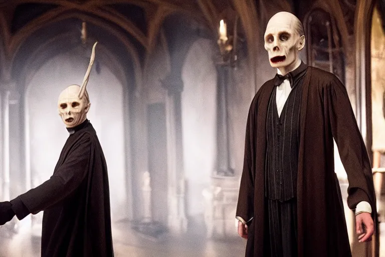 Image similar to film still of Steve Buscemi as Lord Voldemort in Harry Potter movie
