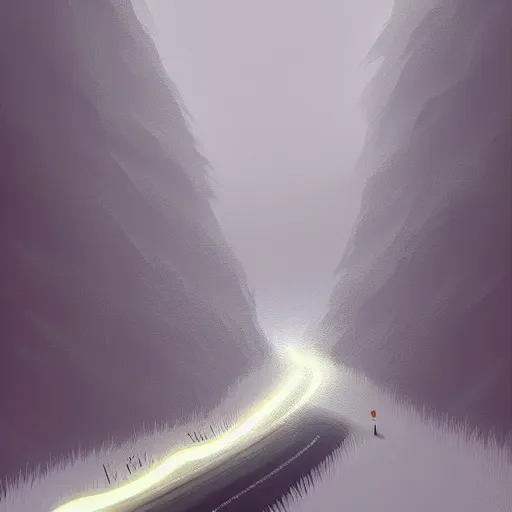 Image similar to Goro Fujita ilustration a road that descends from the top of the mountain giving curves with snow, painting by Goro Fujita, sharp focus, highly detailed, ArtStation