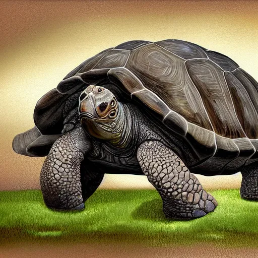 Prompt: Giant tortoise far away, digital painting