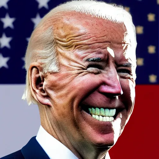 Prompt: joe biden with chiclets in the place of his teeth, his eyes have flames in them, the flames are red and menacing, photorealistic, 5 0 mm,