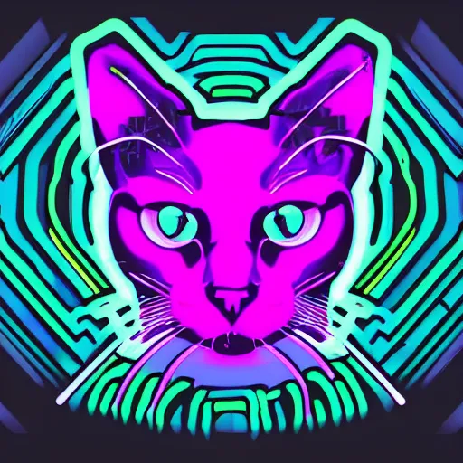 Image similar to cat head, portrait, vaporwave, synthwave, neon, vector graphics, vector art, sharp, crisp, clean, cinematic, volumetric lighting, f 8 aperture, cinematic eastman 5 3 8 4 film, lightning in background