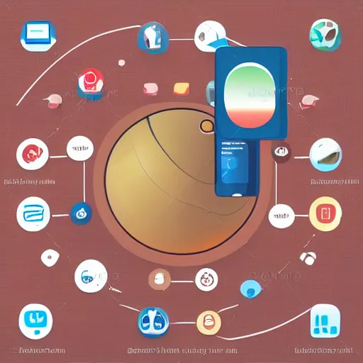 Prompt: concept art of spherical smartphone, apps icons, high performance