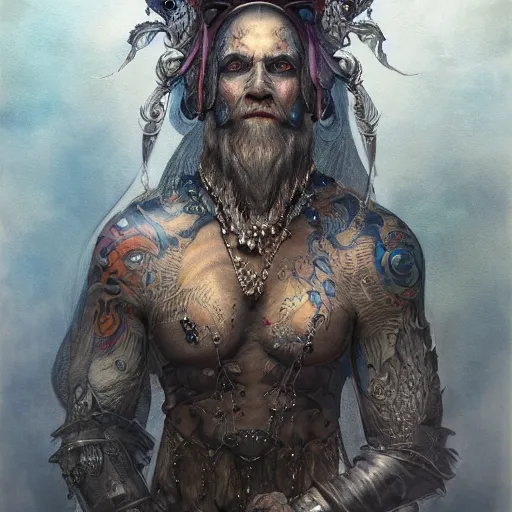 Image similar to an Artstation 3d render of Very very very very highly detailed beautiful mystic portrait of a phantom warrior with galaxy, tattoos by Anton Pieck, intricate, extremely detailed, digital painting, artstation, concept art, smooth, sharp focus, illustration, intimidating lighting, incredible art,