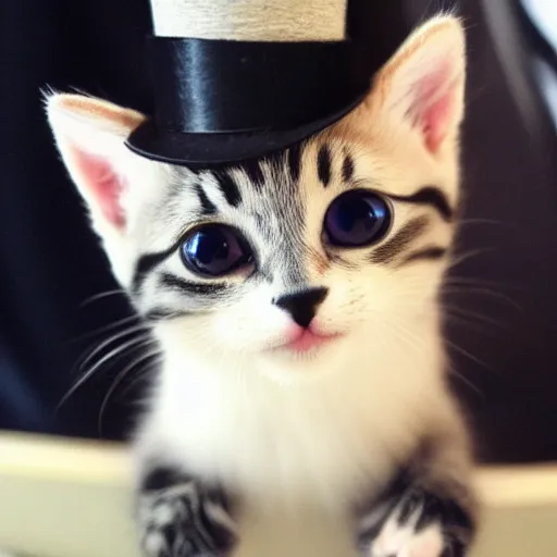 Prompt: cute kitten wearing a tophat and monocle