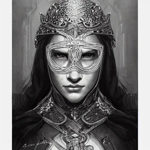 Prompt: portrait of Slave Knight Gael, elegant, intricate, headshot, highly detailed, digital painting,black and white, artstation, concept art, sharp focus, illustration, art by artgerm and greg rutkowski and alphonse mucha