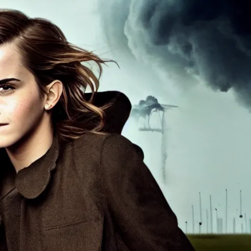 Prompt: emma watson as an f 4 tornado destroying houses