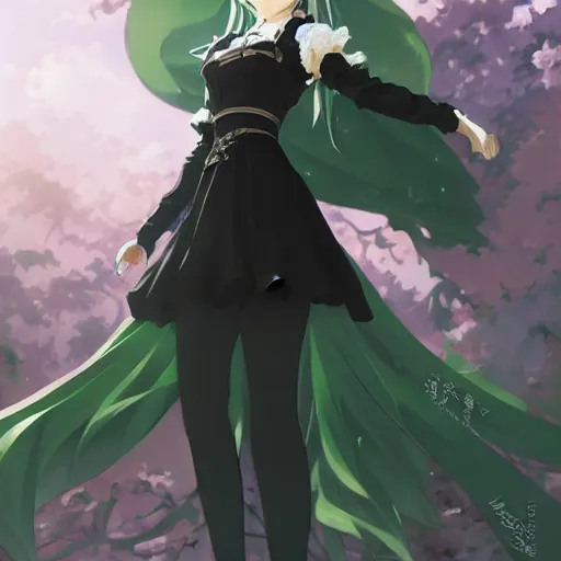 Image similar to victorique de blois anime girl gosick super detailed green eyes green eyes green eyes green eyes black dress black dress black dress black dress blonde hair by greg rutkowski makoto shinkai aramaki shinji artgerm, cushart krenz key art feminine award winning