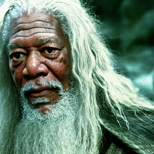 Image similar to still of morgan freeman in lord of the rings as gandalf