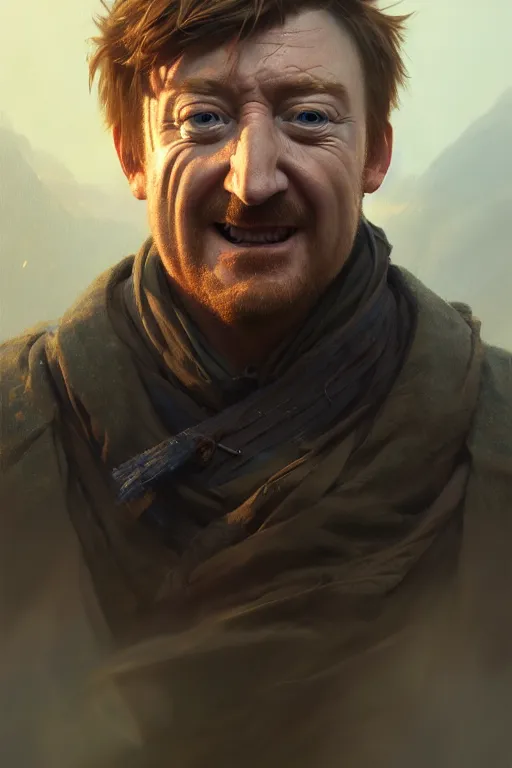 Prompt: ultra detailed close up facial portrait of rhys darby, extremely detailed digital painting, in the style of fenghua zhong and ruan jia and jeremy lipking and peter mohrbacher, mystical colors, rim light, beautiful lighting, 8 k, stunning scene, raytracing, octane, trending on artstation