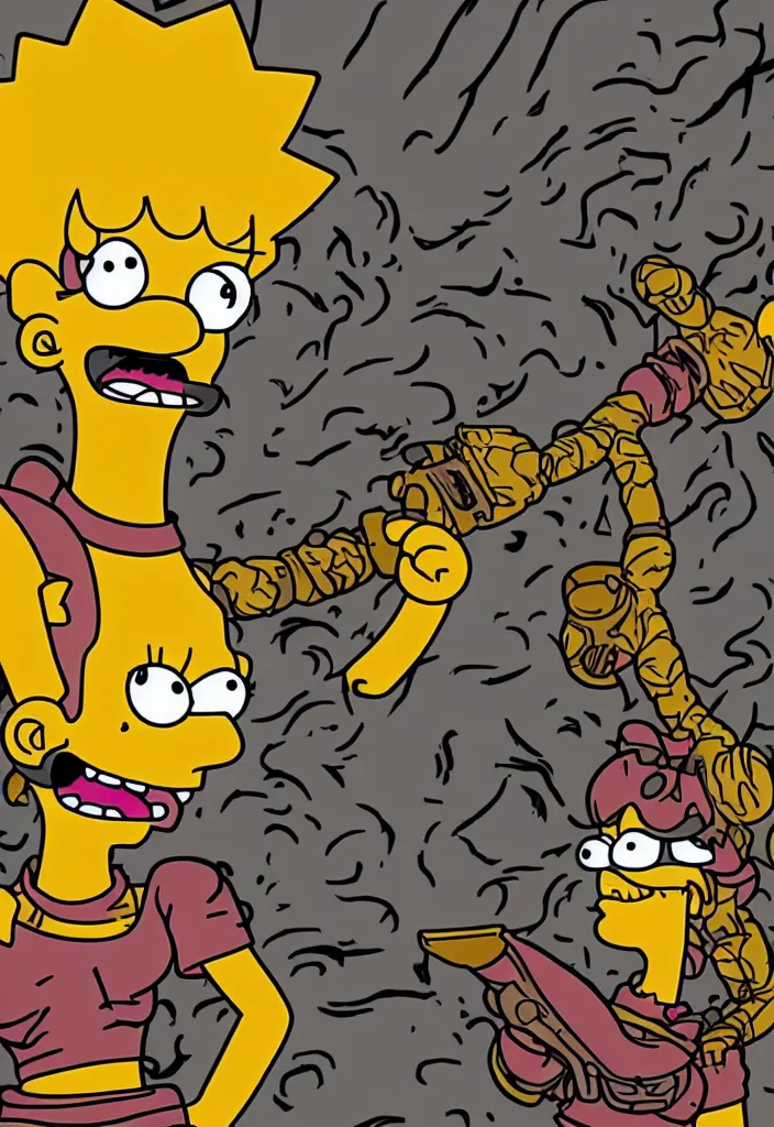 Prompt: Lisa Simpson Fury Road, borderlands screenshot high quality