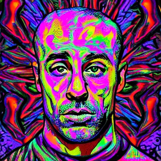 Image similar to joe rogan LSD, colorful, trippy, detailed