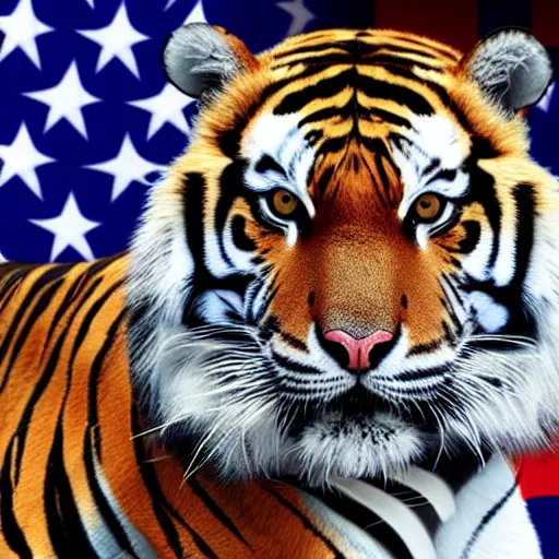 Prompt: american flag tiger, 8 k, high definition, highly detailed, photo - realistic