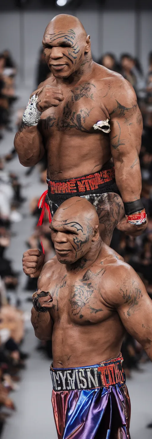 Prompt: hyperrealistic and heavy detailed 2321s runway show of mike tyson , Leica SL2 50mm, vivid color, high quality, high textured